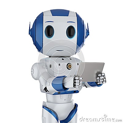 Robot with ditigal tablet Stock Photo