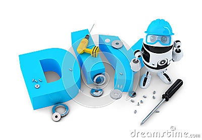 Robot with DIY sign. Technology concept. . Contains clipping path. Stock Photo