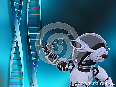 Robot with DNA strands Stock Photo