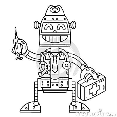 Robot Doctor Isolated Coloring Page for Kids Vector Illustration