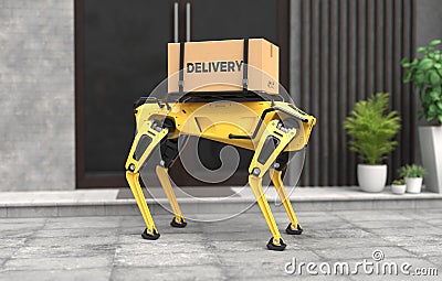 A robot dog is on the way to deliver goods Cartoon Illustration