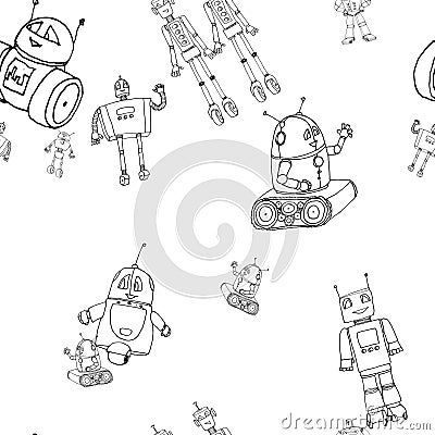 Robot doodles pattern. Vector Illustration