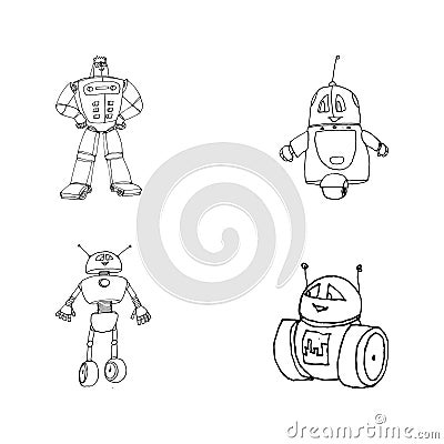 Robot doodles set. Vector Illustration