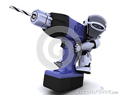 Robot with drill Stock Photo