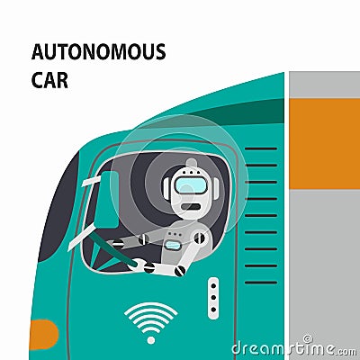 Robot driving a car. Vector illustration. Vector Illustration