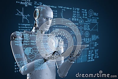 Robot with education hud Stock Photo