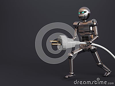 Robot with electric plug wire background clipart Cartoon Illustration