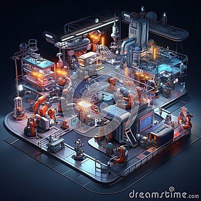 Robot Factories advanced facilities producing robots and machinery intricate assembly AI Isometric Stock Photo