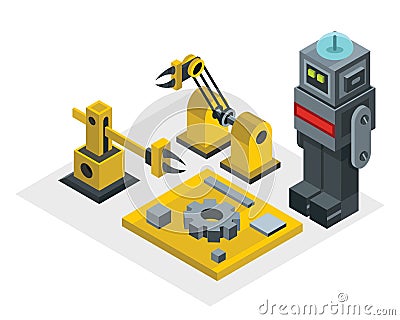 Robot factory in isometric style Vector Illustration