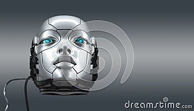 Robot female face closeup portrait Stock Photo