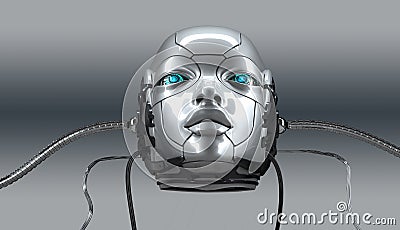 Robot female face closeup portrait, 3d render Stock Photo