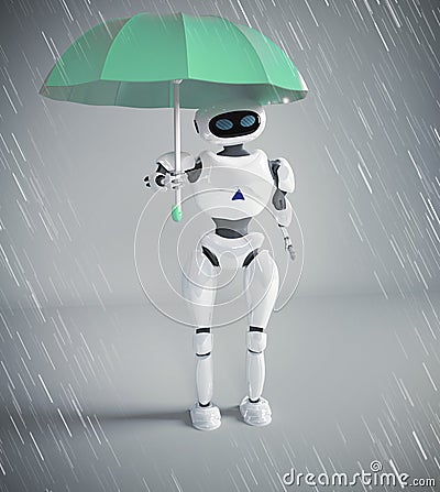 Robot female with umbrella, 3d render Stock Photo