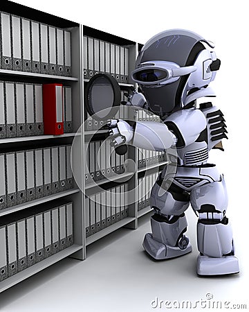 Robot filing documents Stock Photo