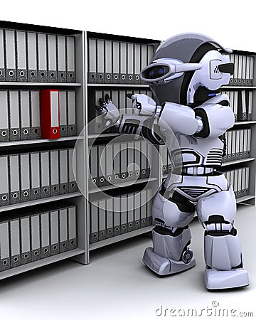 Robot filing documents Stock Photo