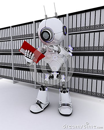 Robot filing documents Stock Photo