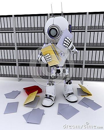 Robot filing documents Stock Photo