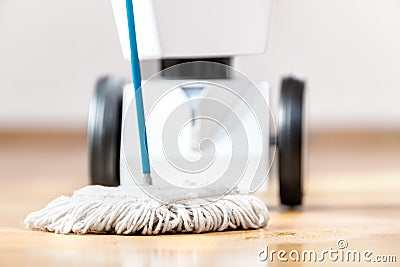Robot floor scrubber is cleaning the floor Stock Photo
