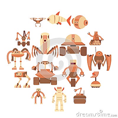 Robot forms icons set, cartoon style Vector Illustration