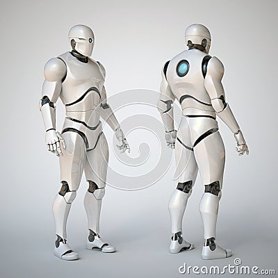 Robot futuristic design concept 3d rendering - various view Cartoon Illustration