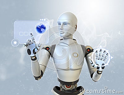 Robot and a futuristic interface Stock Photo