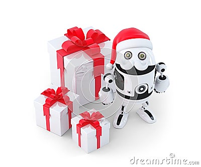 Robot with gift boxes. Christmas concept Stock Photo