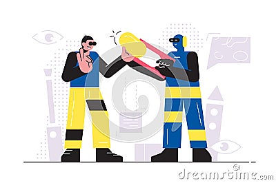 Robot giving medication to male person Vector Illustration