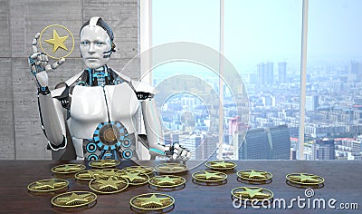 Robot Golden Stars Rating Stock Photo