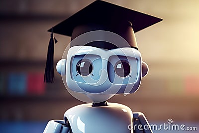 Robot graduation cap. Generate Ai Stock Photo