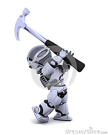 Robot with hammer Stock Photo
