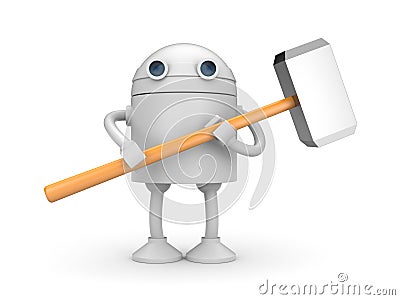 Robot with hammer Stock Photo