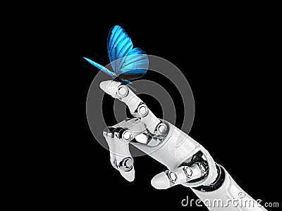 Robot hand and butterfly Stock Photo