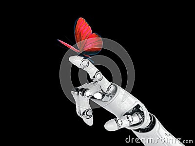 Robot hand and butterfly Stock Photo