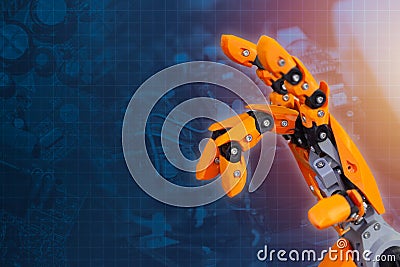 Robot hand finger for advance technology of cyber robotic future innovation Stock Photo