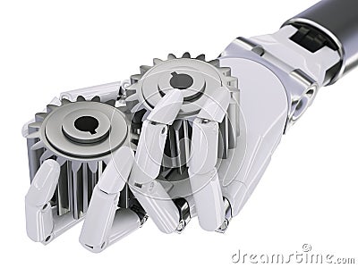 Robot Hand with Gearwheels Automation Concept 3d Illustration Stock Photo