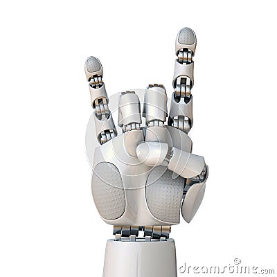 Robot hand gesturing a rock and roll sign 3d rendering Cartoon Illustration