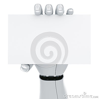 Robot hand holding a blank sign Stock Photo