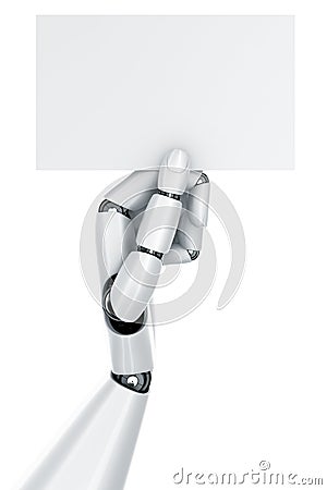 Robot hand holding a blank sign Stock Photo