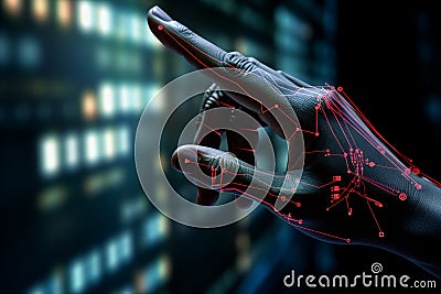 robot hand point to trade chart Stock Photo