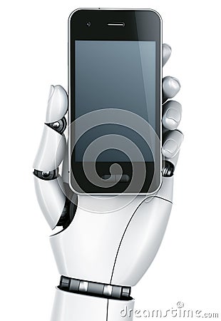 Robot hand with Smartphone Stock Photo