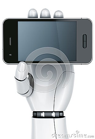 Robot hand with Smartphone Stock Photo