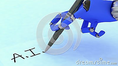 A robot hand writes Artificial Intelligence3d rendering Stock Photo