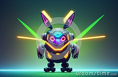 Robot hare. Little robot of eared animal in bright colors. Concept of modern world, toy animal. Stock Photo