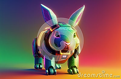 Robot hare. Little robot of eared animal in bright colors. Concept of modern world, toy animal. Stock Photo