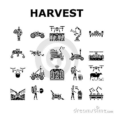 robot harvests automation icons set vector Vector Illustration