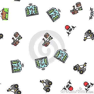 robot harvests automation seamless pattern vector Cartoon Illustration