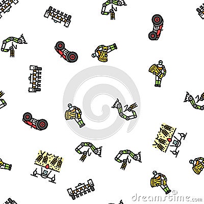 robot harvests automation seamless pattern vector Cartoon Illustration