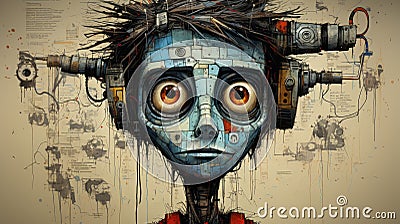 Funny Robot Portrait: Graffiti-inspired Illustration By Elijah Ryan Cartoon Illustration