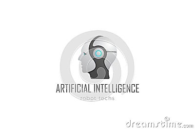 Robot Head Artificial Intelligence Logo design vector template. Cyborg Android Robotics concept icon Vector Illustration