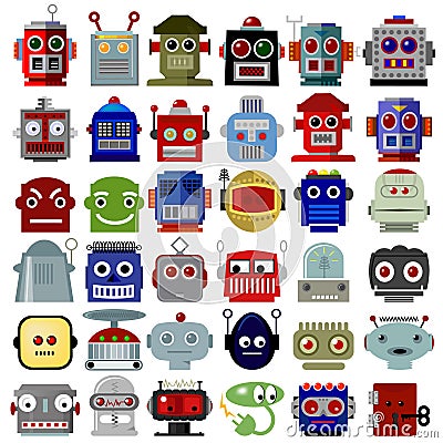 Robot Head Icons Vector Illustration