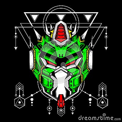 Robot head with sacred geometry pattern for esport gaming logo or mascot Vector Illustration